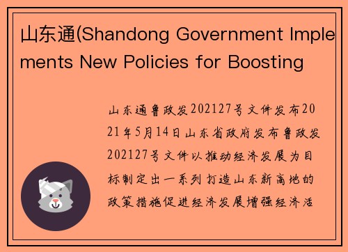 山东通(Shandong Government Implements New Policies for Boosting Economy)
